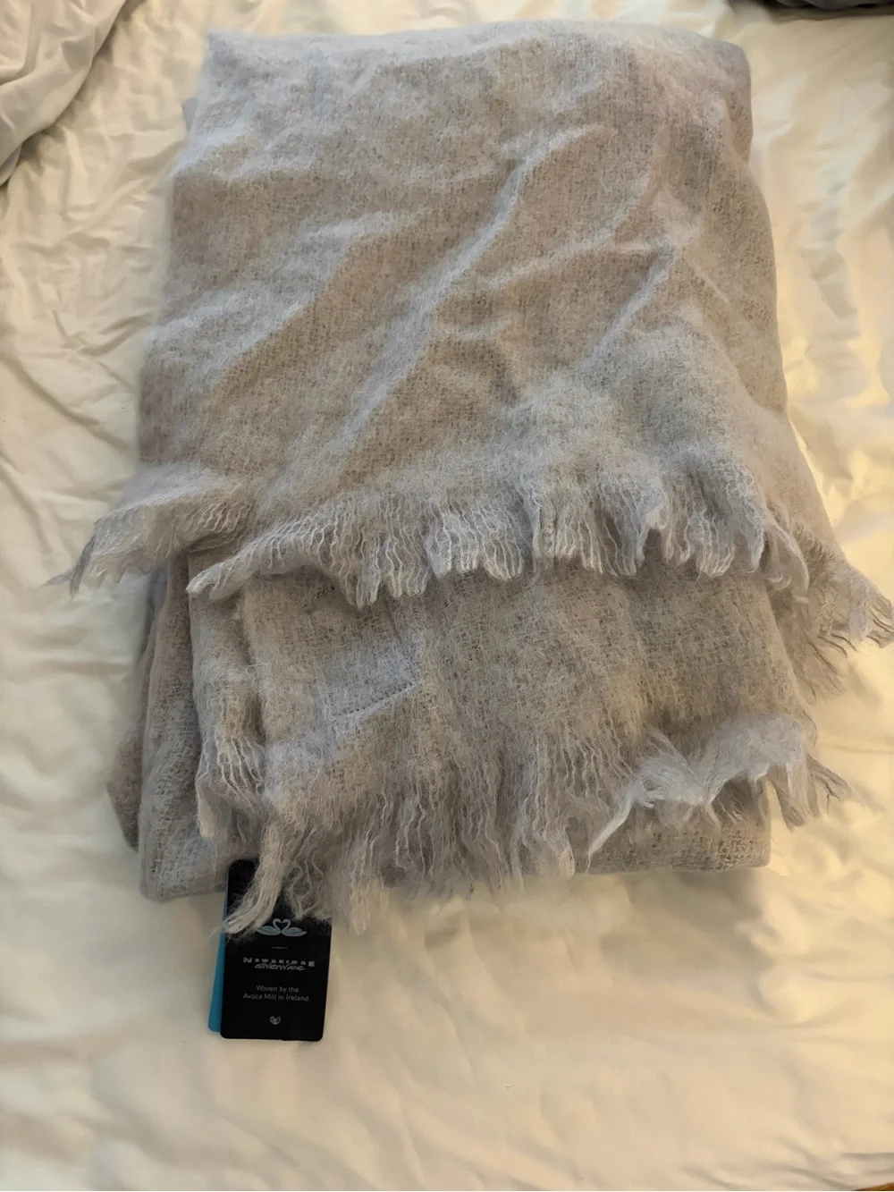 Newbridge Silverware Light Gray Mohair-Blend Throw with Fringe